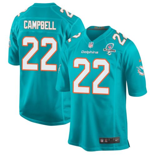 Elijah Campbell 22 Miami Dolphins 2023 Playoffs Patch Game Men Jersey - Aqua