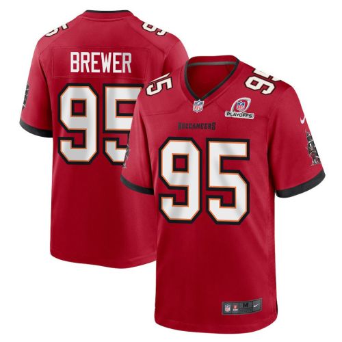 C.J. Brewer 95 Tampa Bay Buccaneers 2023 Playoffs Patch Game Men Jersey - Red