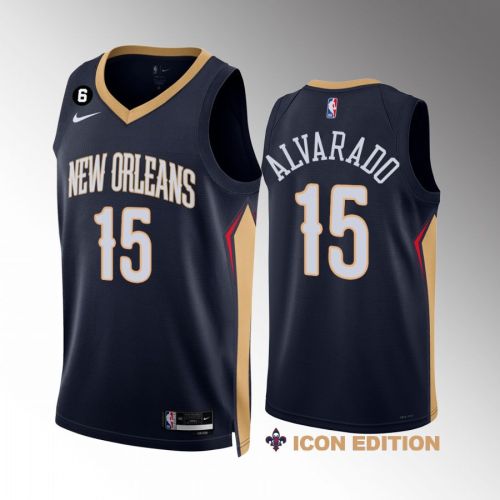 Jose Alvarado 15 New Orleans Pelicans Navy Jersey 2022-23 Icon Edition NO.6 Patch