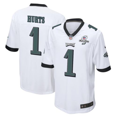 Jalen Hurts 1 Philadelphia Eagles 2023 Playoffs Patch Game Men Jersey - White