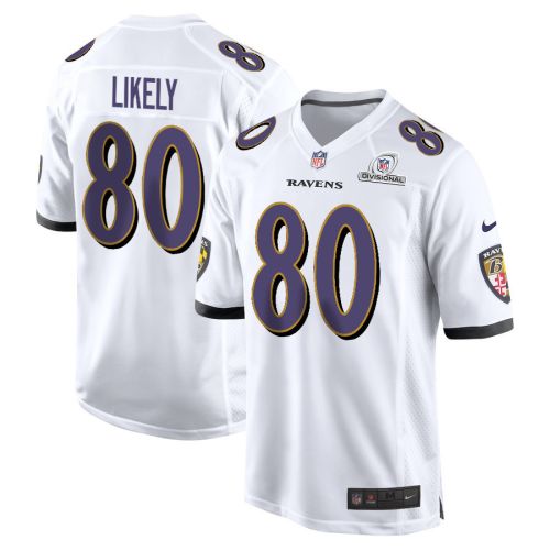 Isaiah Likely 80 Baltimore Ravens 2024 Divisional Patch Game Men Jersey - White