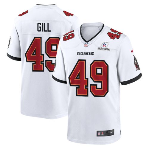 Cam Gill 49 Tampa Bay Buccaneers 2023 Playoffs Patch Game Men Jersey - White