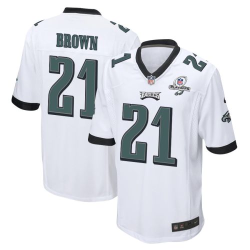 Sydney Brown 21 Philadelphia Eagles 2023 Playoffs Patch Game Men Jersey - White