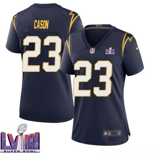 Antoine Cason 23 Los Angeles Chargers Super Bowl LVIII Women Alternate Game Jersey - Navy