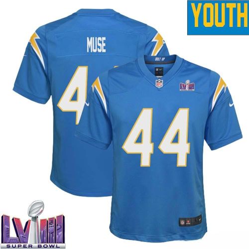 Tanner Muse 44 Los Angeles Chargers Super Bowl LVIII YOUTH Home Game Jersey - Powder Blue