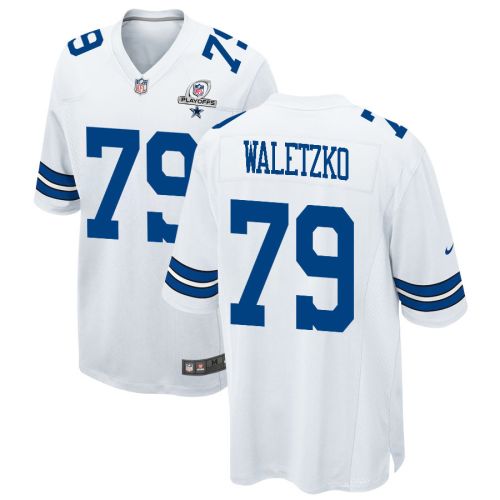 Matt Waletzko 79 Dallas Cowboys 2023 Playoffs Patch Game Men Jersey - White