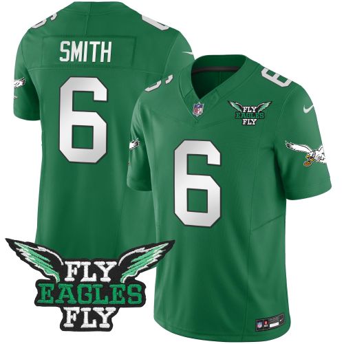 DeVonta Smith 6 Philadelphia Eagles Fly Eagles Fly Patch Alternate Game Men Jersey - Kelly Green