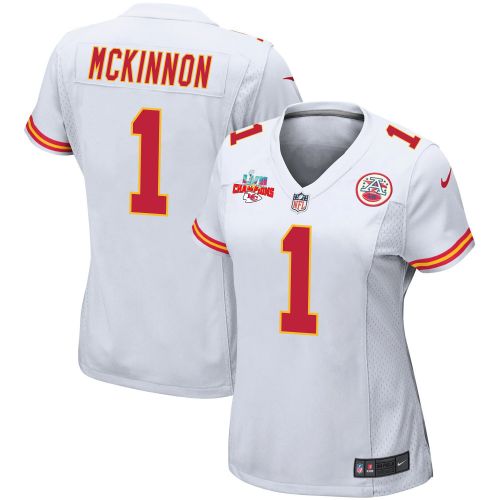 Jerick McKinnon 1 Kansas City Chiefs Super Bowl LVII Champions 3 Stars Women Game Jersey - White