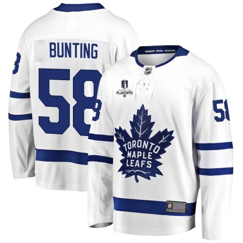 Michael Bunting 58 Toronto Maple Leafs Stanley Cup 2023 Playoffs Patch Away Breakaway Men Jersey - White