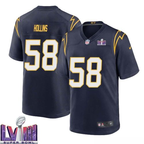 Justin Hollins 58 Los Angeles Chargers Super Bowl LVIII Men Alternate Game Jersey - Navy