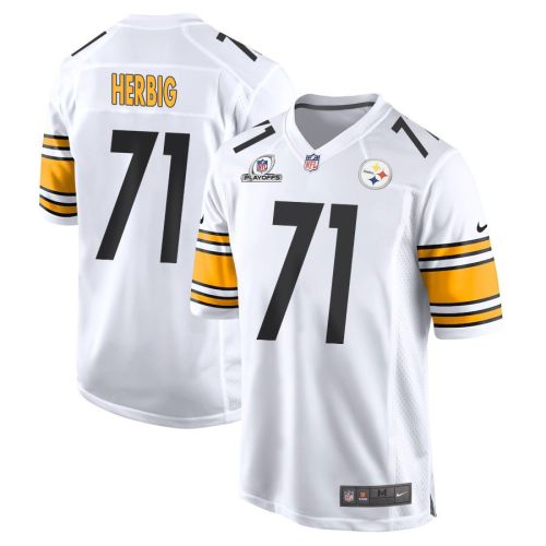 Nate Herbig 71 Pittsburgh Steelers 2023 Playoffs Patch Game Men Jersey - White