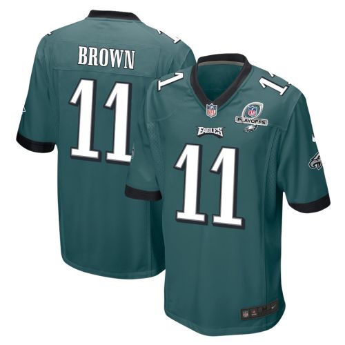 A.J. Brown 11 Philadelphia Eagles 2023 Playoffs Patch Game Men Jersey - Midnight Green