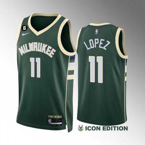 Brook Lopez 11 Milwaukee Bucks Green Jersey 2022-23 Icon Edition NO.6 Patch