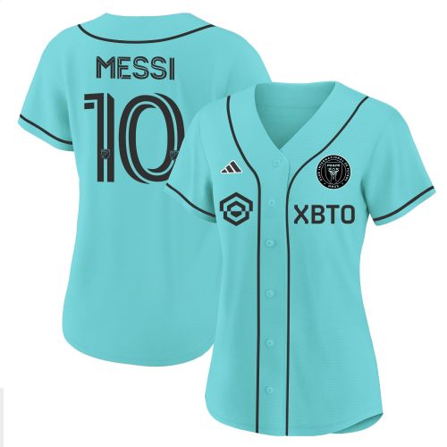 Lionel Messi Inter Miami Baseball Cool Base Women Jersey - Stitched - Tourquise