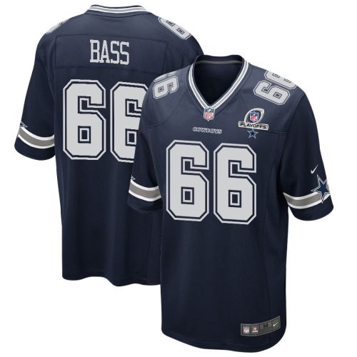 T.J. Bass 66 Dallas Cowboys 2023 Playoffs Patch Game Men Jersey - Navy