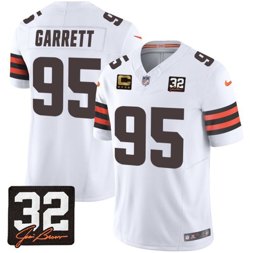 Myles Garrett 95 Cleveland Browns Jim Brown Memorial Patch Game Men Jersey - White