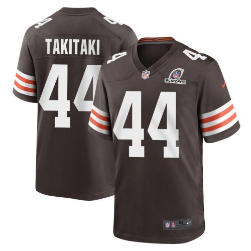 Sione Takitaki 44 Cleveland Browns 2023 Playoffs Patch Game Men Jersey - Brown