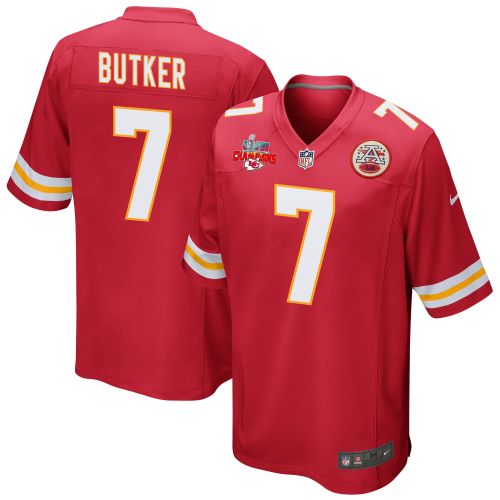 Harrison Butker 7 Kansas City Chiefs Super Bowl LVII Champions 3 Stars Men Game Jersey - Red