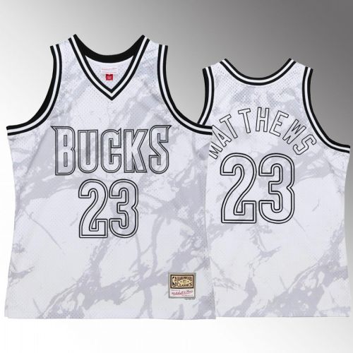 Milwaukee Bucks Wesley Matthews 23 White Marble Men Jersey Hardwood Classics