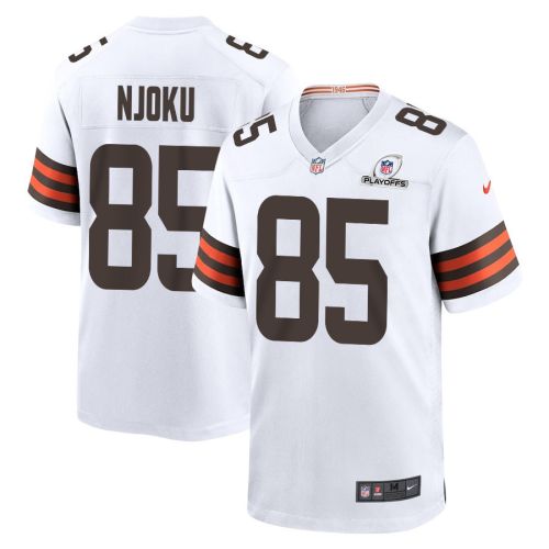 David Njoku 85 Cleveland Browns 2023 Playoffs Patch Game Men Jersey - White