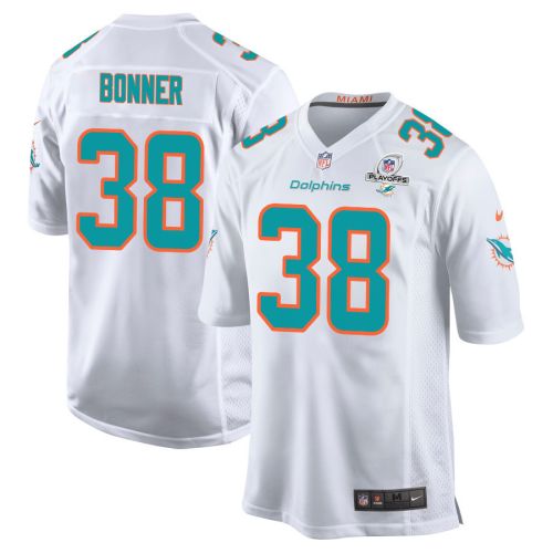 Ethan Bonner 38 Miami Dolphins 2023 Playoffs Patch Game Men Jersey - White