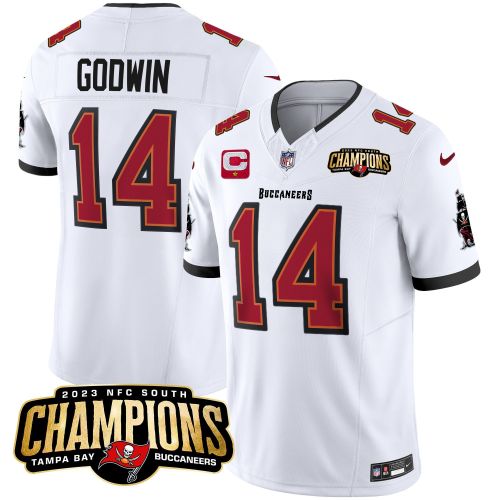 Chris Godwin 14 Tampa Bay Buccaneers 2023 NFC South Champions Patch Game Men Jersey - White