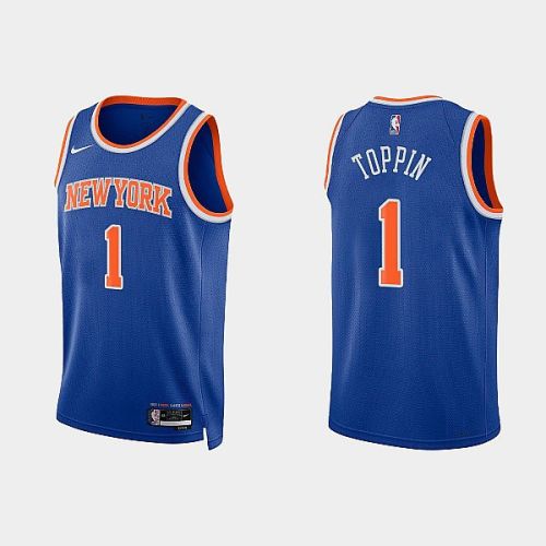 New York Knicks 1 Obi Toppin 2022-23 Icon Edition Royal Men Jersey