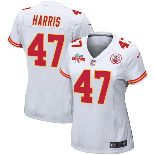 Darius Harris 47 Kansas City Chiefs Super Bowl LVII Champions 3 Stars Women Game Jersey - White