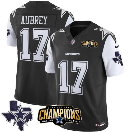 Brandon Aubrey 17 Dallas Cowboys 2023 NFC East Champions Patch Game Men Jersey - Black