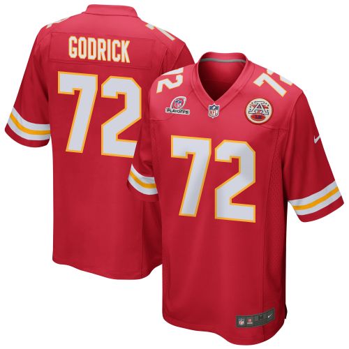 Chukwuebuka Godrick 72 Kansas City Chiefs 2023 Playoffs Patch Game Men Jersey - Red