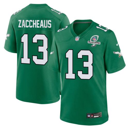 Olamide Zaccheaus 13 Philadelphia Eagles 2023 Playoffs Patch Alternate Game Men Jersey - Kelly Green