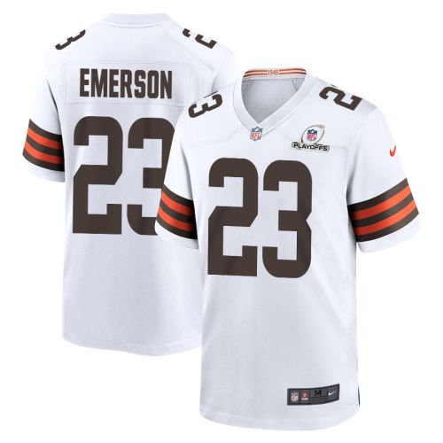 Martin Emerson 23 Cleveland Browns 2023 Playoffs Patch Game Men Jersey - White