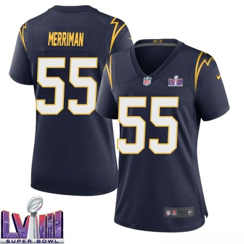 Shawne Merrima 55 Los Angeles Chargers Super Bowl LVIII Women Alternate Game Jersey - Navy