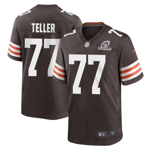 Wyatt Teller 77 Cleveland Browns 2023 Playoffs Patch Game Men Jersey - Brown