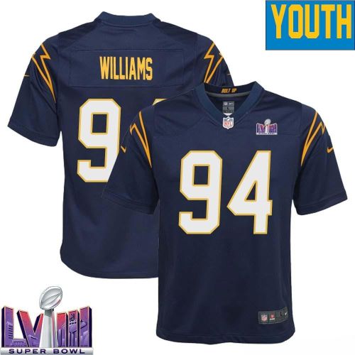 Jamal Williams 94 Los Angeles Chargers Super Bowl LVIII YOUTH Alternate Game Jersey - Navy