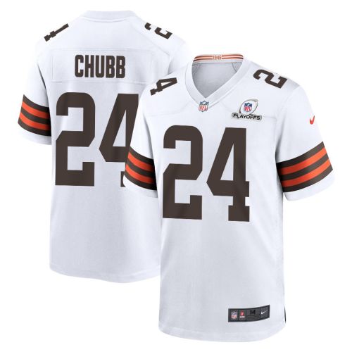 Nick Chubb 24 Cleveland Browns 2023 Playoffs Patch Game Men Jersey - White