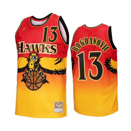 Atlanta Hawks Bogdan Bogdanovic 13 Gold Red Fadeaway Men Jersey Hardwood Classics