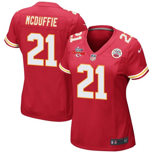 Trent McDuffie 21 Kansas City Chiefs Super Bowl LVII Champions 3 Stars Women Game Jersey - Red