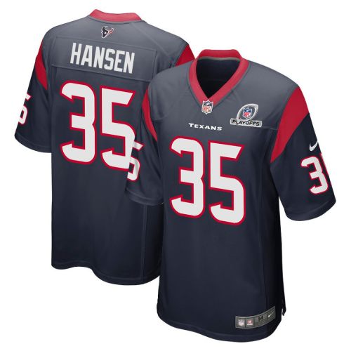 Jake Hansen 35 Houston Texans 2023 Playoffs Patch Game Men Jersey - Navy