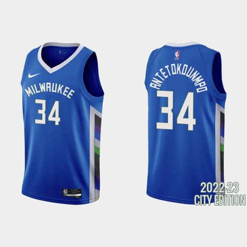 Milwaukee Bucks 34 Giannis Antetokounmpo 2022-23 City Edition Blue Men Jersey