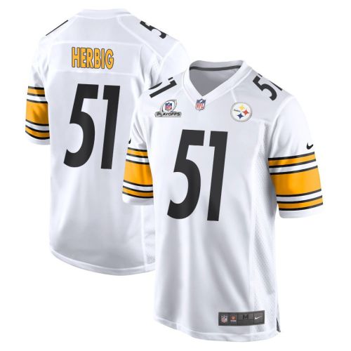 Nick Herbig 51 Pittsburgh Steelers 2023 Playoffs Patch Game Men Jersey - White