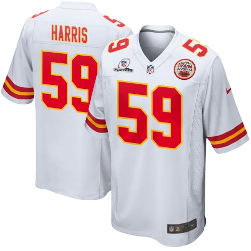 Darius Harris 59 Kansas City Chiefs 2023 Playoffs Patch Game Men Jersey - White