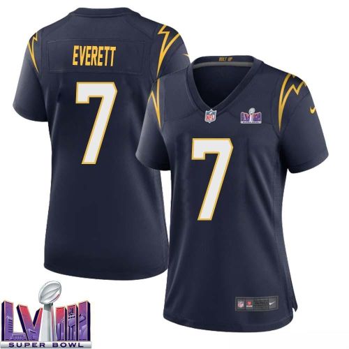 Gerald Everett 7 Los Angeles Chargers Super Bowl LVIII Women Alternate Game Jersey - Navy