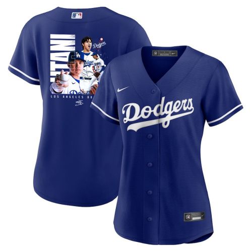 Shohei Ohtani 17 Los Angeles Dodgers Signed Name 2023 Alternate Women Jersey - Royal