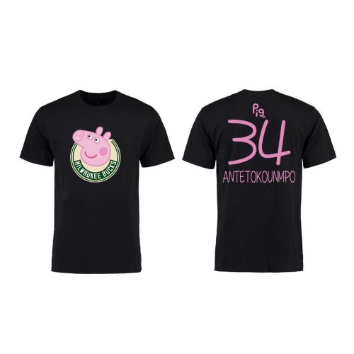 Giannis Antetokounmpo 34 Milwaukee Bucks Pig Print T-Shirt - Black