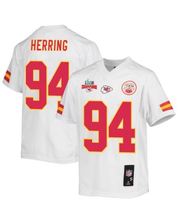 Malik Herring 94 Kansas City Chiefs Super Bowl LVII Champions 3 Stars Youth Game Jersey - White