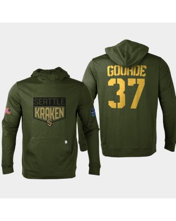 Seattle Kraken 37 Yanni Gourde 2022 Salute to Service Olive Pullover Hoodie