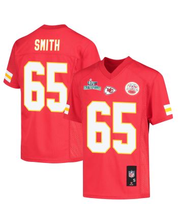 Trey Smith 65 Kansas City Chiefs Super Bowl LVII Champions Youth Game Jersey - Red