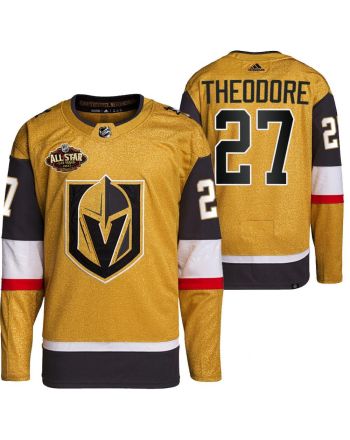 Men Vegas Golden Knights 27 Shea Theodore Primegreen Gold Jersey 2023 All-Star Jersey