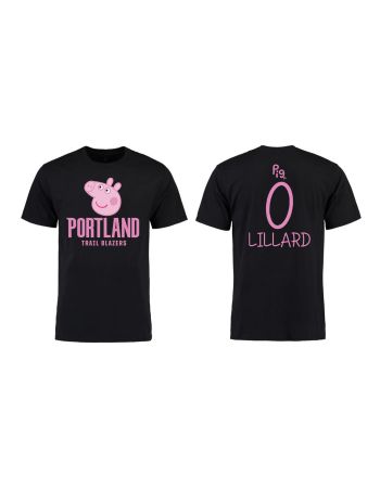 Damian Lillard 0 Portland Trail Blazers Pig Print T-Shirt - Black